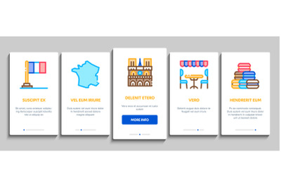 France Country Travel Onboarding Elements Icons Set Vector