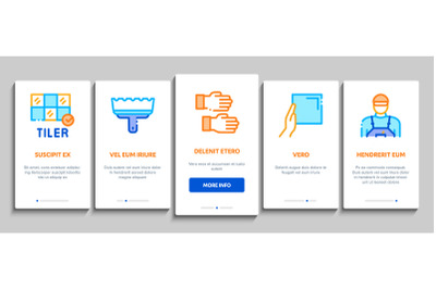 Tiler Work Equipment Onboarding Elements Icons Set Vector