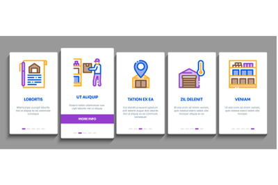 Warehouse And Storage Onboarding Elements Icons Set Vector