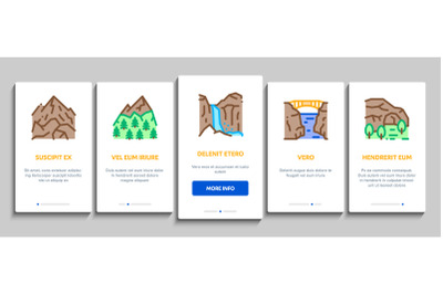 Mountain Landscape Onboarding Elements Icons Set Vector