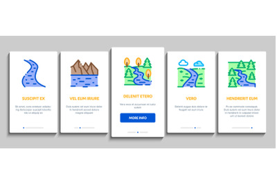 River Landscape Onboarding Elements Icons Set Vector