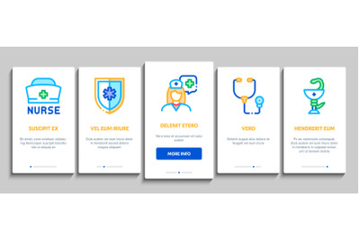 Nurse Medical Aid Onboarding Elements Icons Set Vector