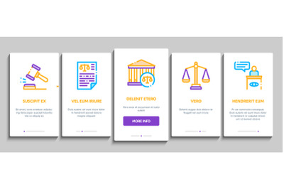 Law And Judgement Onboarding Icons Set Vector