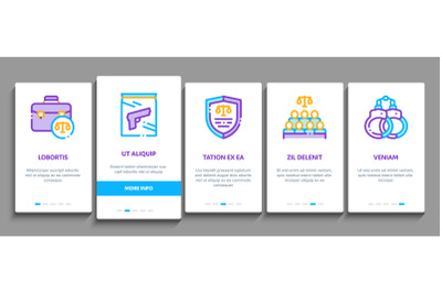 Law And Judgement Onboarding Icons Set Vector