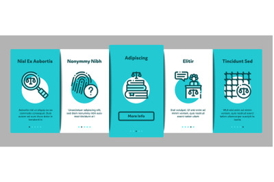 Law And Judgement Onboarding Icons Set Vector