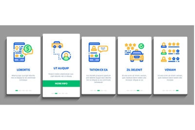 Online Taxi Onboarding Elements Icons Set Vector