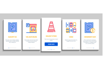 Parking Car Onboarding Elements Icons Set Vector