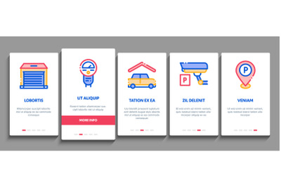 Parking Car Onboarding Elements Icons Set Vector