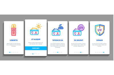 Sunscreen Onboarding Elements Icons Set Vector