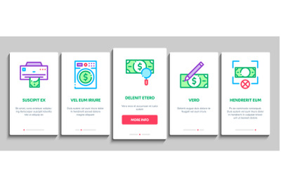 Fake Money Onboarding Elements Icons Set Vector