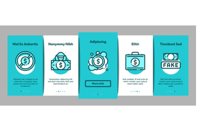 Fake Money Onboarding Elements Icons Set Vector