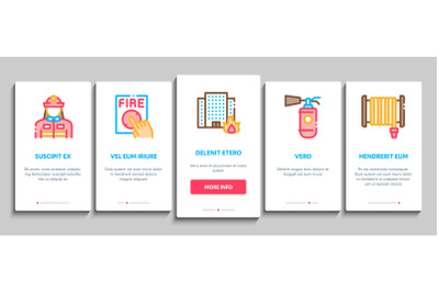 Firefighter Equipment Onboarding Elements Icons Set Vector
