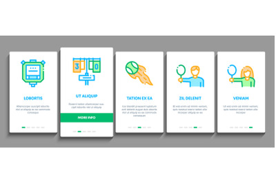 Tennis Game Equipment Onboarding Elements Icons Set Vector