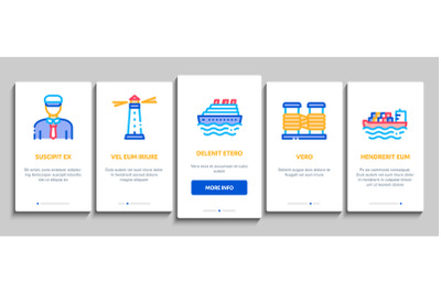 Marine Port Transport Onboarding Elements Icons Set Vector