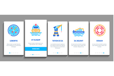 Marine Port Transport Onboarding Elements Icons Set Vector