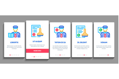 Passport Control Check Onboarding Elements Icons Set Vector