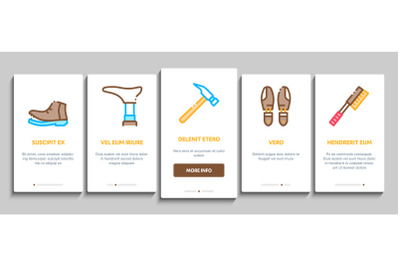 Shoe Repair Equipment Onboarding Elements Icons Set Vector