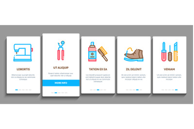 Shoe Repair Equipment Onboarding Elements Icons Set Vector