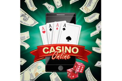 Online Casino Poster Vector. Modern Mobile Smart Phone Concept. Jackpot Casino Billboard&2C; Signage&2C; Marketing Luxury Banner&2C; Poster Illustration.