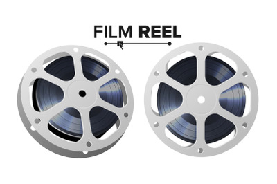 Film Reel Vector. Retro Movie Object. Classic Twisted Cinema Tape. Isolated Illustration.