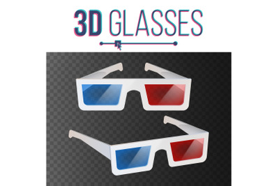 3d Glasses Vector. Red, Blue Stereoscopic. Paper Cinema 3d Object Glasses. Isolated On Transparent Background Illustration