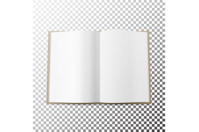 Open Magazine Spread Blank Vector. Simple Mock Up Template Lying. Front View. With Soft Shadow.