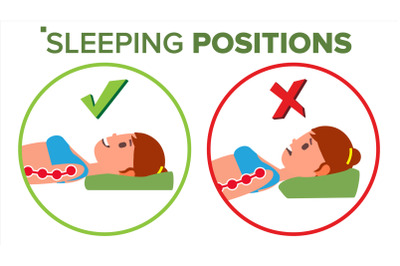 Sleeping Position Vector. Correct Spine Sleeping Position. Neck Pose. Health Body. Orthopedic. Isolated Flat Illustration