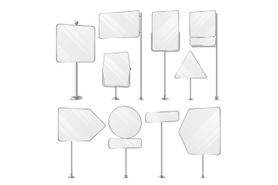 Blank White Outdoor Holder Stands Set Vector.