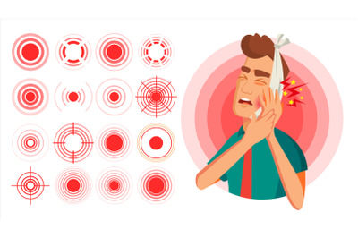 Pain Symbol Set Vector. Round Medical Design Element. Isolated Illustration