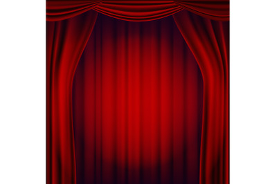 Red Theater Curtain Vector. Theater, Opera Or Cinema Scene. Realistic Illustration