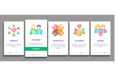 Friendship Relation Onboarding Elements Icons Set Vector