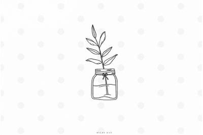 Mason jar with leaf svg cut file
