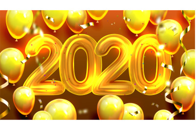 2020 Decorated Balloons And Confetti Banner Vector