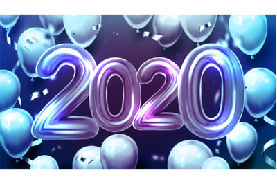 Creative 2020 Balloons And Confetti Banner Vector