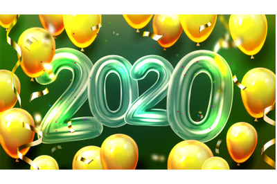 2020 Helium Balloons And Confetti Banner Vector