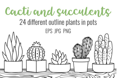 Outline cacti and succulents set