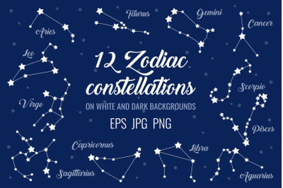 12 zodiac signs constellations
