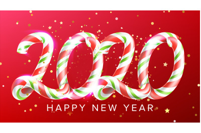 Candy In Form 2020 Happy New Year Banner Vector