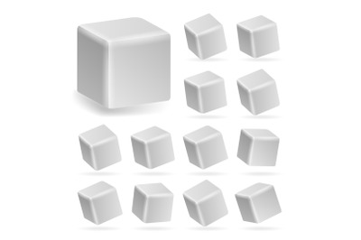 White Cube 3d Set Vector. Perspective Models Of A Cube Isolated On White