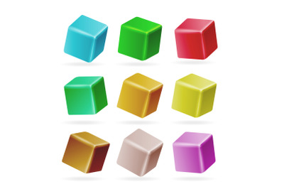 Colorful Cube 3d Set Vector. Perspective Empty Models Of A Cube Isolated On White. Playing Child Toys