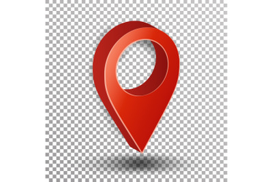 3d Map Pointer Vector. Red Navigator Symbol Isolated On Checkered Background