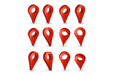 3d Map Pointer Vector. Set Red Navigator Symbol Isolated On White Background With Soft Shadow. GPS Location Symbol, Navigators Sign