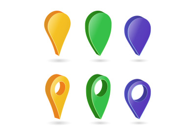 3d Map Pointer Vector. Colorful Set of Modern Map Round Pointers. Navigator Icon Isolated On White Background With Soft Shadow