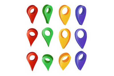 3d Map Pointer Vector. Colorful Set of Modern Map Round Pointers. Navigator Icon Isolated On White Background With Soft Shadow