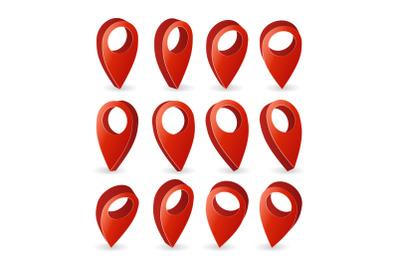 3d Map Pointer Vector. Set Red Navigator Symbol Isolated On White Background With Soft Shadow. GPS Location Symbol, Navigators Sign