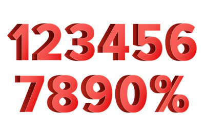 Red Discount Numbers Set Vector. Figures From 0 to 9. Sign Of Percent. Isolated Illustration