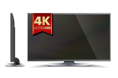 4k TV Vector Screen. Ultra HD Resolution Format. Modern LCD Digital Wide Television Plasma Concept. Isolated Illustration