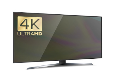 4K Screen Resolution Smart TV. Ultra HD Monitor Isolated On White Illustration