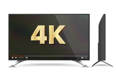 4k TV Vector Screen. Video Player. Modern LCD Digital Wide Television Plasma Concept. Isolated Illustration