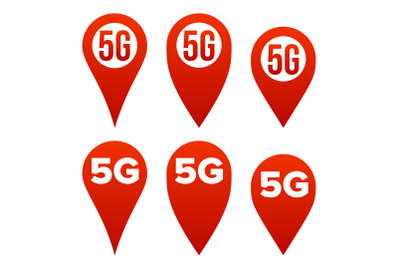 5G Pointer Sign Set Vector. Red Icon. Internet Wi-Fi Connection Standard. Speed Sign. Wireless Internet Network Future Technology. Isolated Illustration